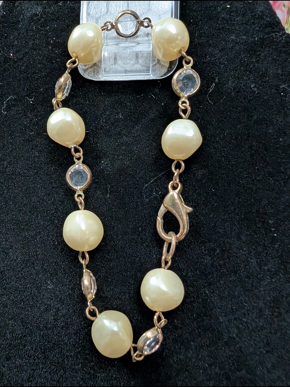 Gold-Tone Pearl Link Bracelet - Cream Faux Pearls